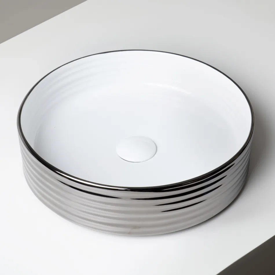 Countertop Washbasin in Wavy Porcelain Stoneware Made in Italy - Vibrazione Viadurini