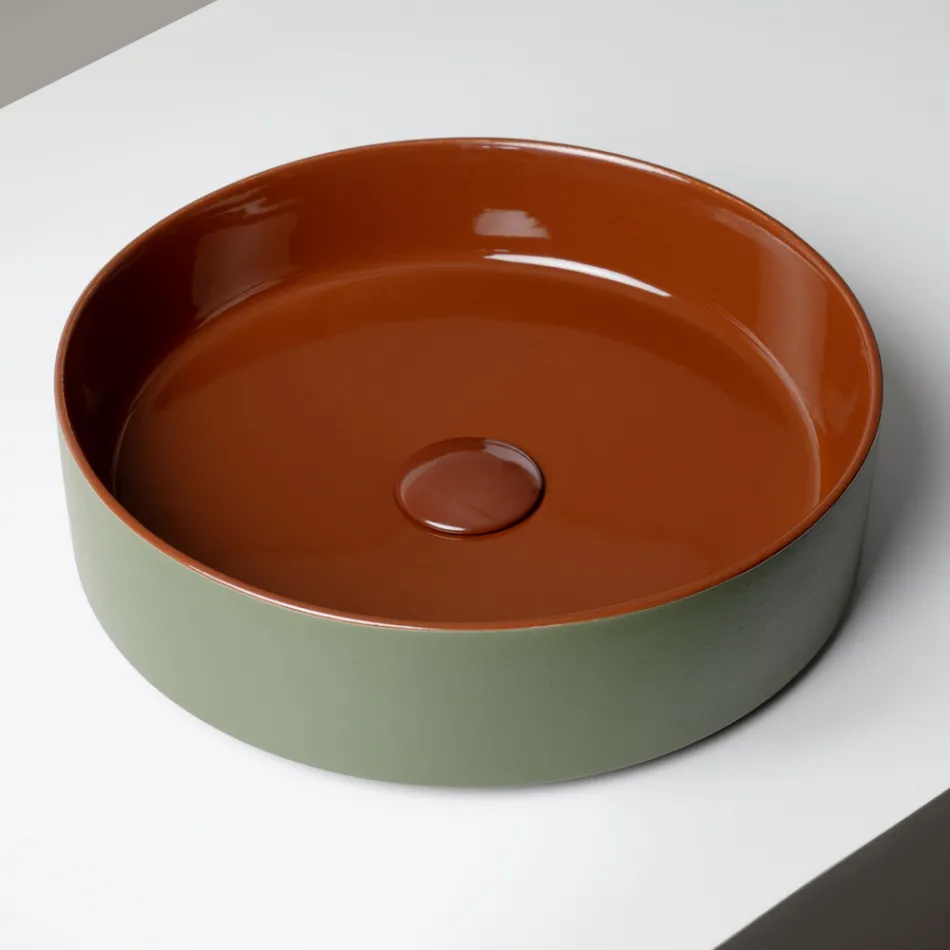 Halo Hand-Turned Porcelain Stoneware Countertop Washbasin Made in Italy Viadurini