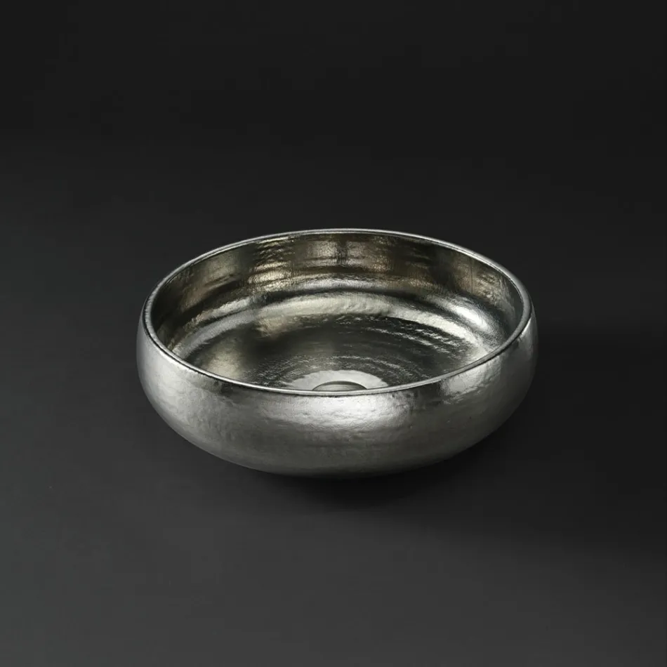 Countertop washbasin in Raku Clay Platinum Finish Made in Italy - Ribano Viadurini