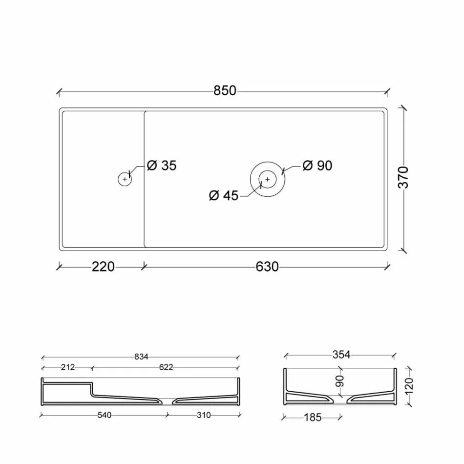 Modern countertop washbasin in white or colored ceramic Sun 85x37 cm Viadurini