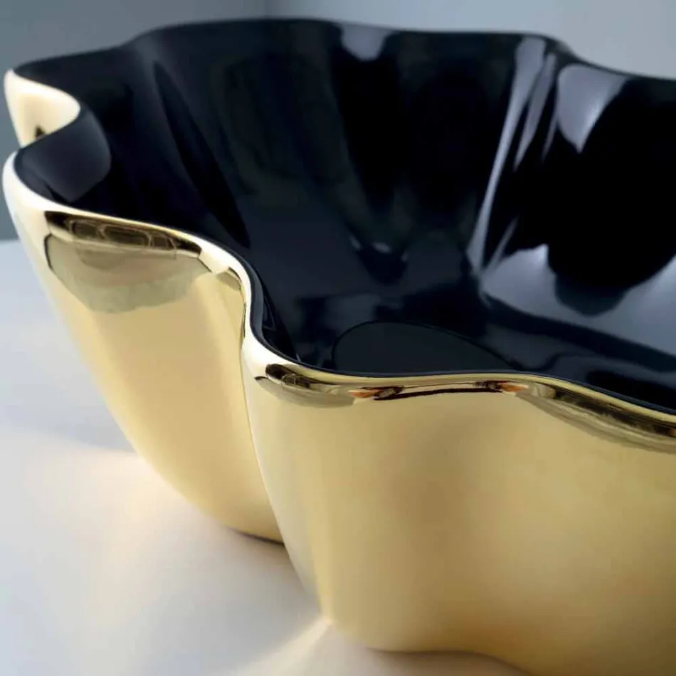 Modern countertop washbasin in gold and black ceramic made in Italy Cube Viadurini