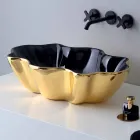 Modern countertop washbasin in gold and black ceramic made in Italy Cube Viadurini