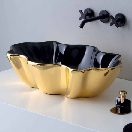 Modern countertop washbasin in gold and black ceramic made in Italy Cube Viadurini