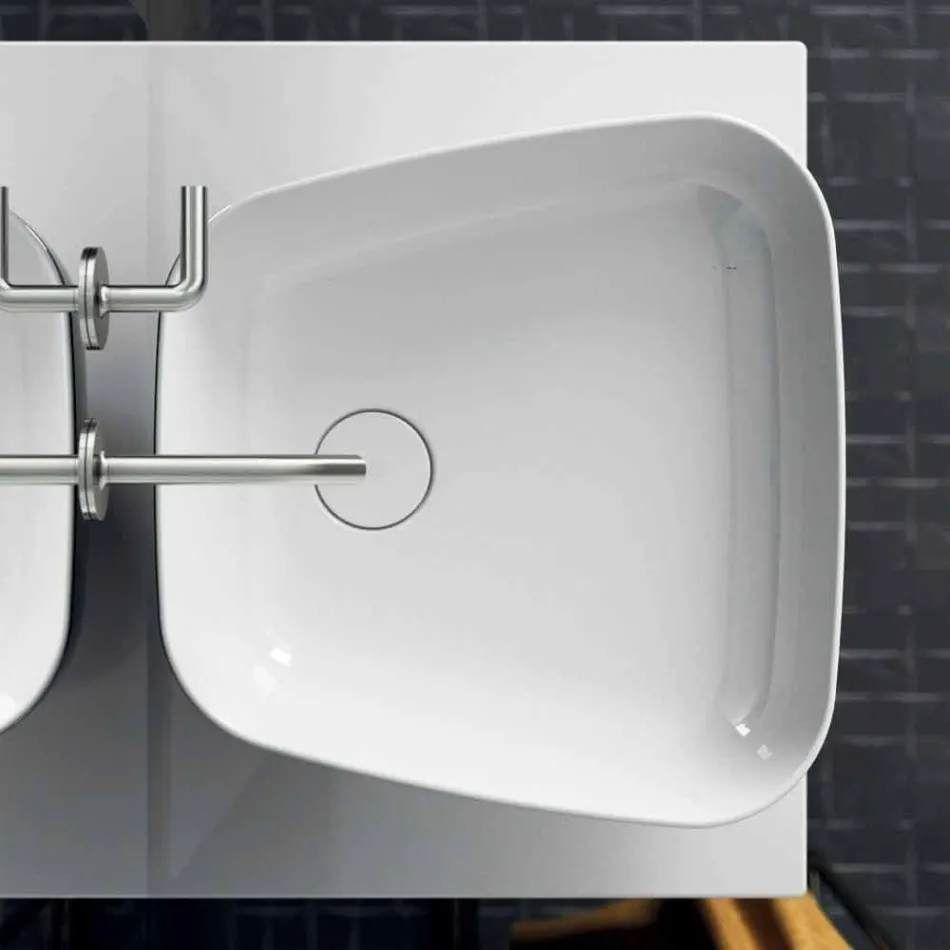 Modern ceramic countertop washbasin made in Italy, Reale Viadurini