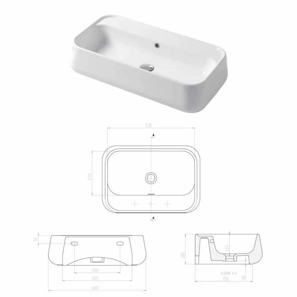 Modern Countertop Washbasin in Oliena Colored Ceramic Viadurini