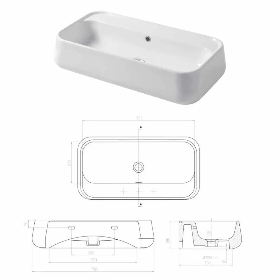 Modern Countertop Washbasin in Oliena Colored Ceramic Viadurini