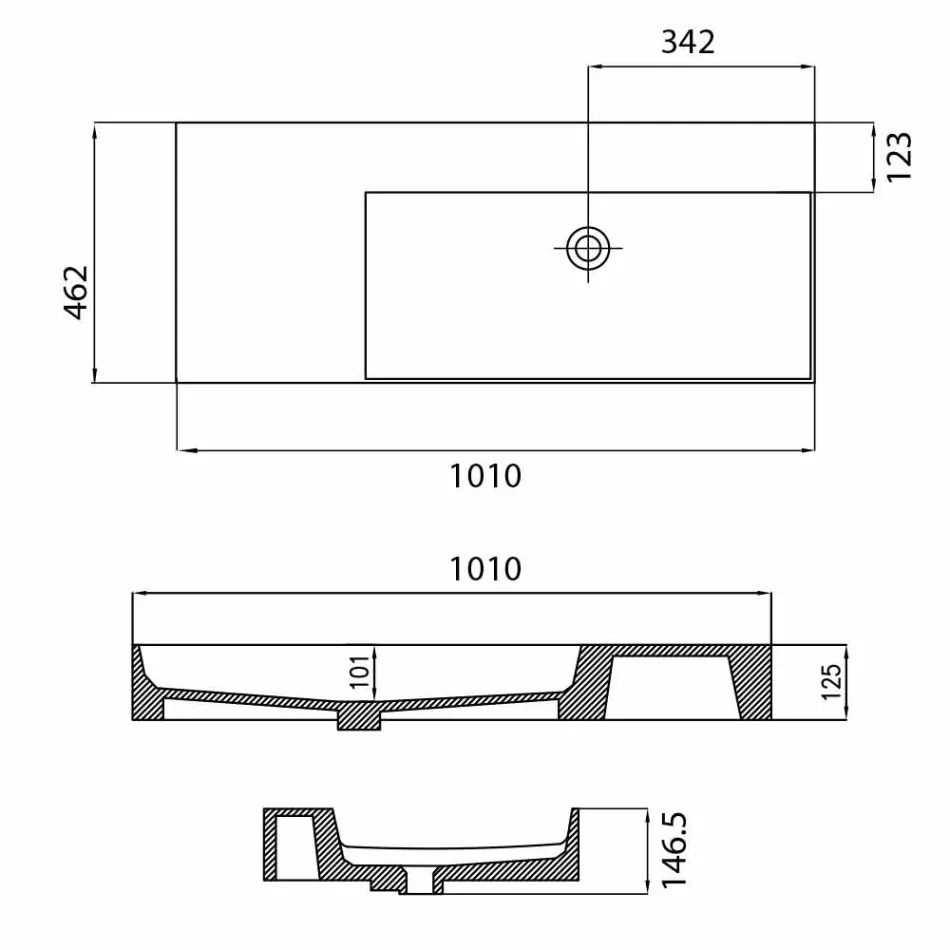 Countertop or Wall Mounted Single Hole Right Washbasin in Leivi Ceramic Viadurini