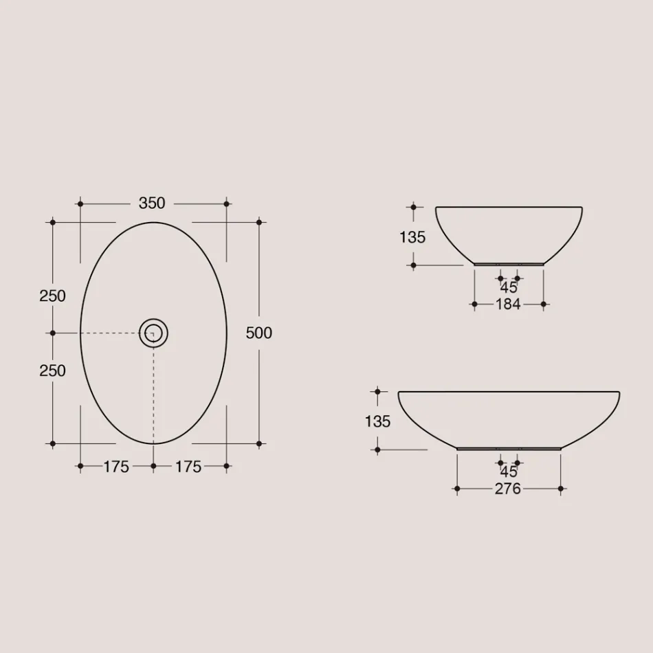 Oval Countertop Washbasin in Glossy Ceramic Made in Italy - Ferry Viadurini
