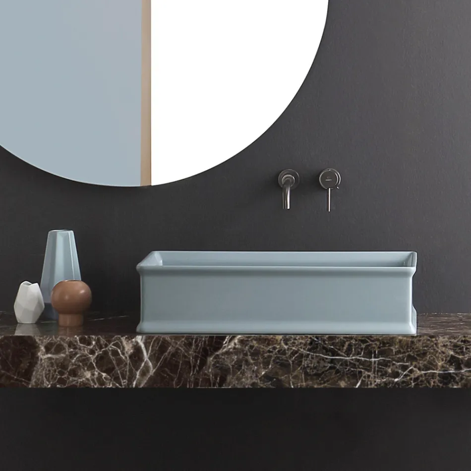 Rectangular Countertop Washbasin in Matt Ceramic Made in Italy - Debora Viadurini