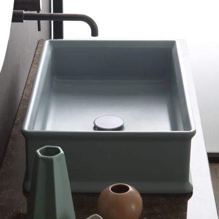 Rectangular Countertop Washbasin in Matt Ceramic Made in Italy - Debora Viadurini