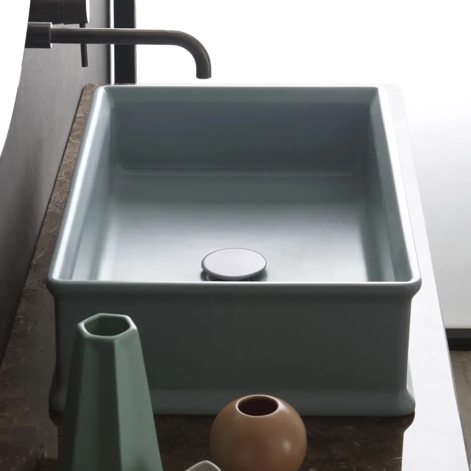 Rectangular Countertop Washbasin in Matt Ceramic Made in Italy - Debora Viadurini