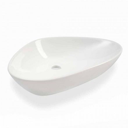 Shaped Countertop Washbasin in White Ceramic Made in Italy - Hamburg Viadurini