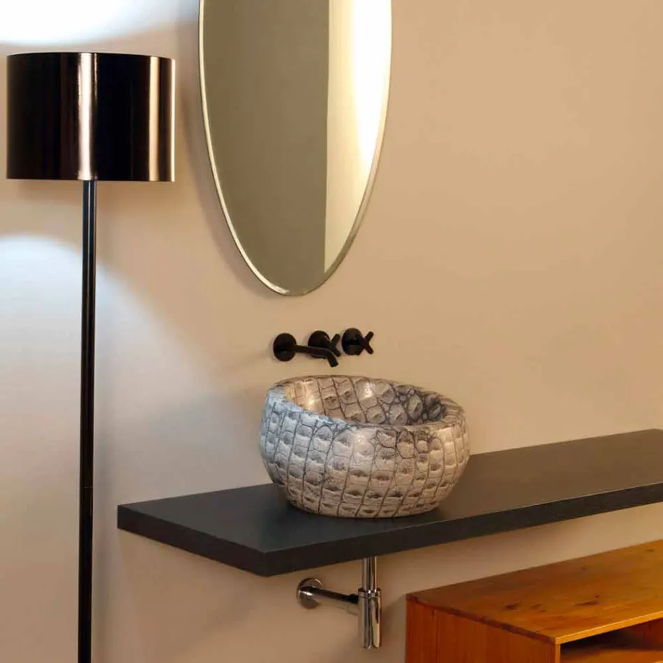 Caiman ceramic round countertop washbasin made in Italy Elisa design Viadurini