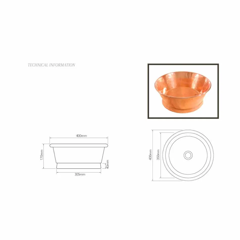Handmade round copper washbasin, Ania Viadurini