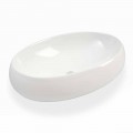 White Ceramic Oval Countertop Washbasin Made in Italy - Bergen