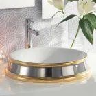 Design semi-recessed bathroom sink in fire clay made in Italy, Manilo Viadurini