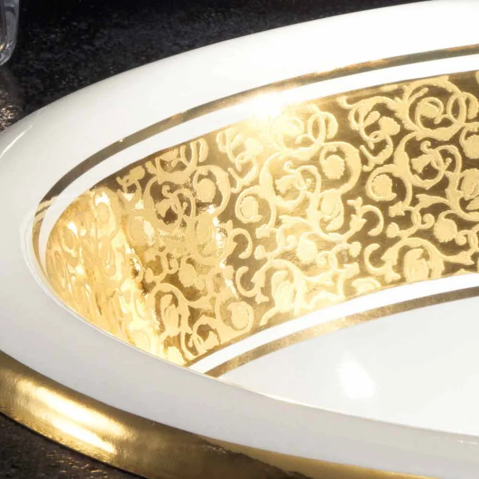 Round built-in sink in fire clay and gold made in Italy, Otis Viadurini