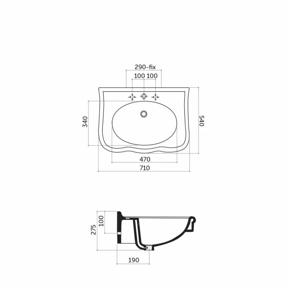 Washbasin Wall or with Ceramic Column L70cm Made in Italy Avise Viadurini