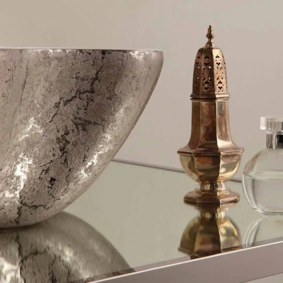 White silver ceramic countertop washbasin made in Italy Cubo Viadurini