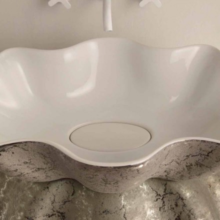 White silver ceramic countertop washbasin made in Italy Cubo Viadurini