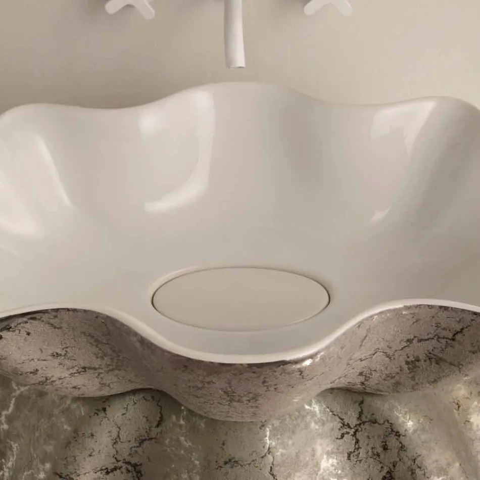 White silver ceramic countertop washbasin made in Italy Cubo Viadurini
