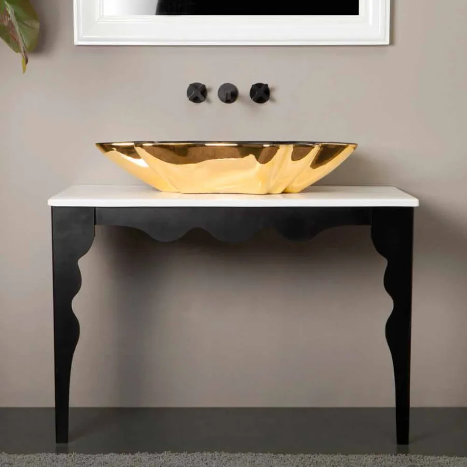 Designer washbasin ceramic black and gold made in Italy Rayan Viadurini