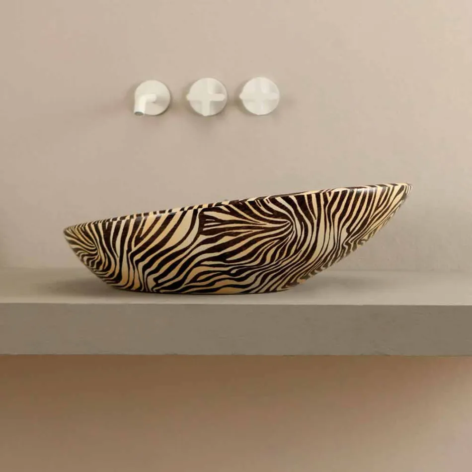 Design ceramic countertop washbasin with orange zebra made in Italy Glossy Viadurini