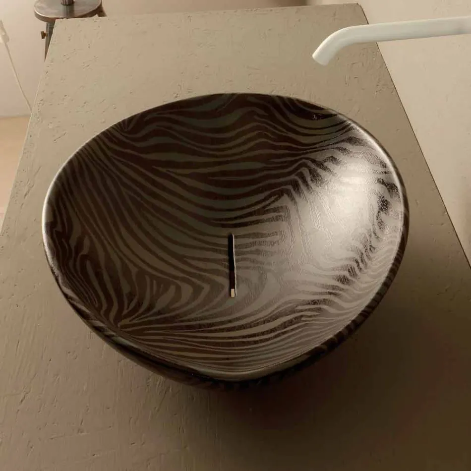 Black ceramic zebra design countertop washbasin made in Italy Animals Viadurini
