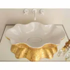 Countertop design washbasin in white and gold ceramic made in Italy Cubo Viadurini