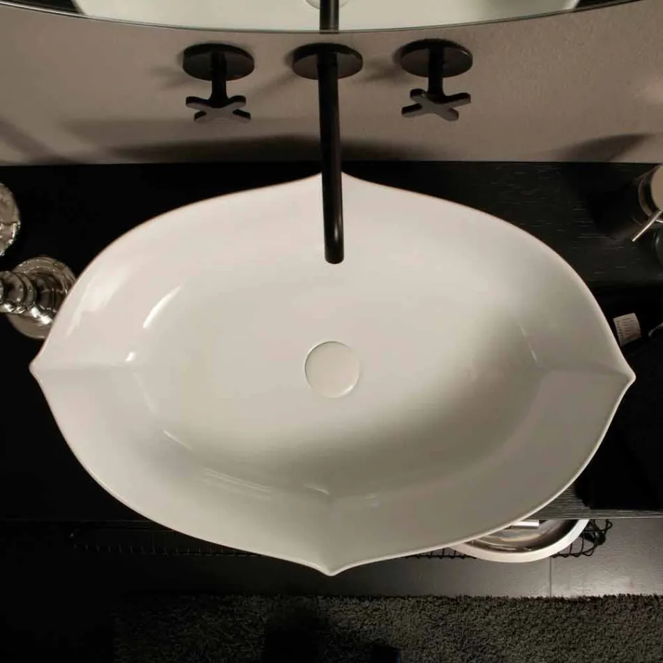Countertop design washbasin in white ceramic made in Italy Oscar Viadurini