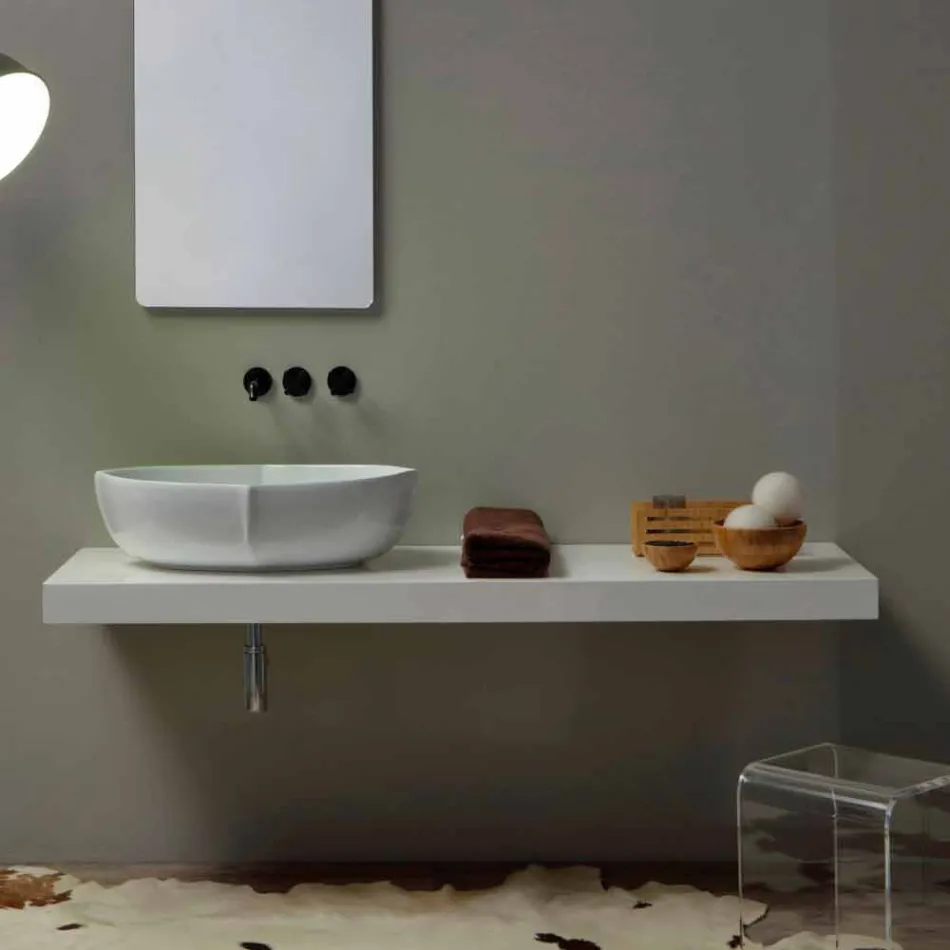 Countertop design washbasin in white ceramic made in Italy Oscar Viadurini