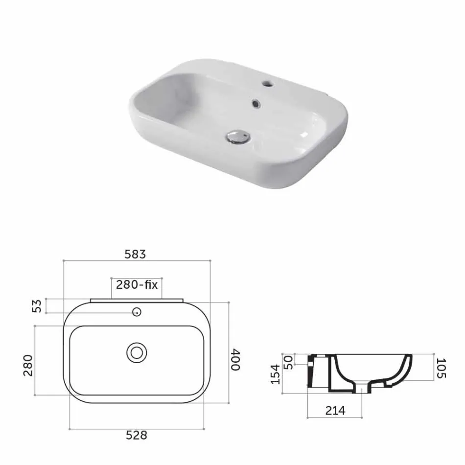 Design Washbasin Countertop or Wall in Ceramic Riardo Viadurini