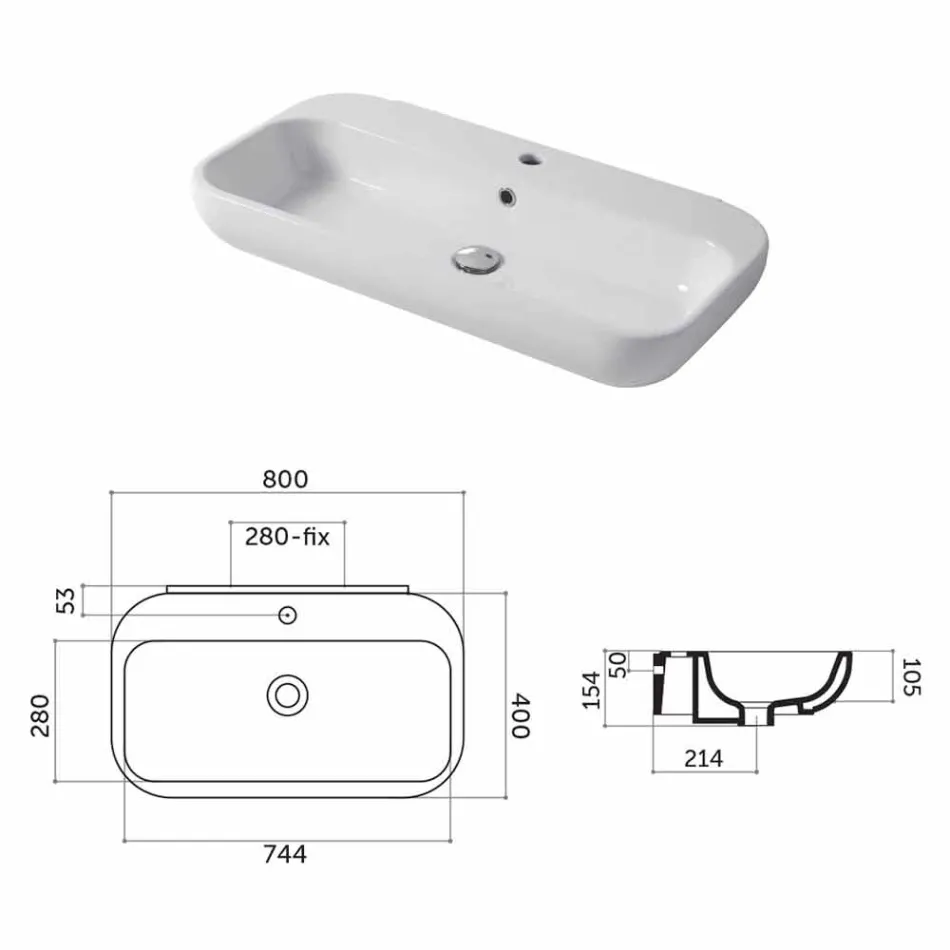 Design Washbasin Countertop or Wall in Ceramic Riardo Viadurini