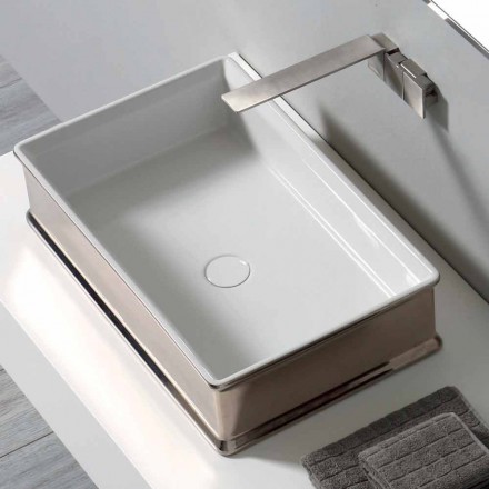 Contemporary design countertop ceramic washbasin made in Italy Debora Viadurini