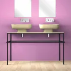 Double wall-mounted modern ceramic washbasin made in Italy, Reale Viadurini
