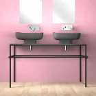 Double wall-mounted modern ceramic washbasin made in Italy, Reale Viadurini