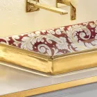 Hand-Cast Fire Clay Washbasin with Colorful Decorations Made in Italy - Aulente Viadurini