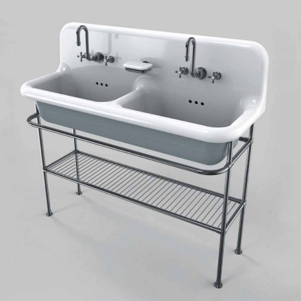 Ceramic washbasin with two Calvin's support basins Viadurini