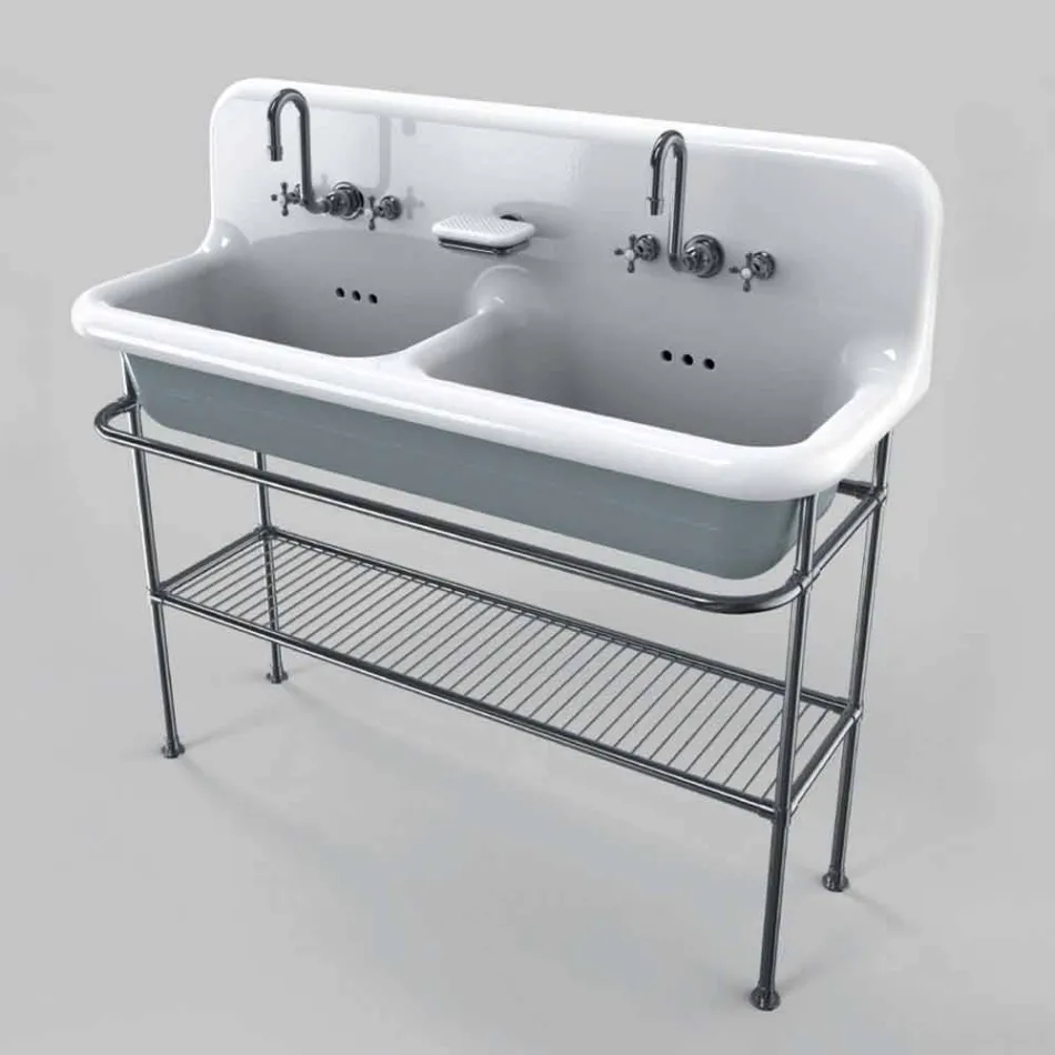Ceramic washbasin with two Calvin's support basins Viadurini
