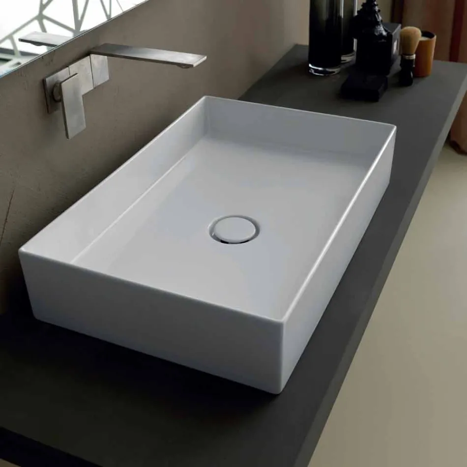 Modern design standing ceramic washbasin Sun 60x37, made in Italy Viadurini