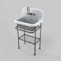 Wall-mounted ceramic washbasin with structure complete with vintage grill, Tom