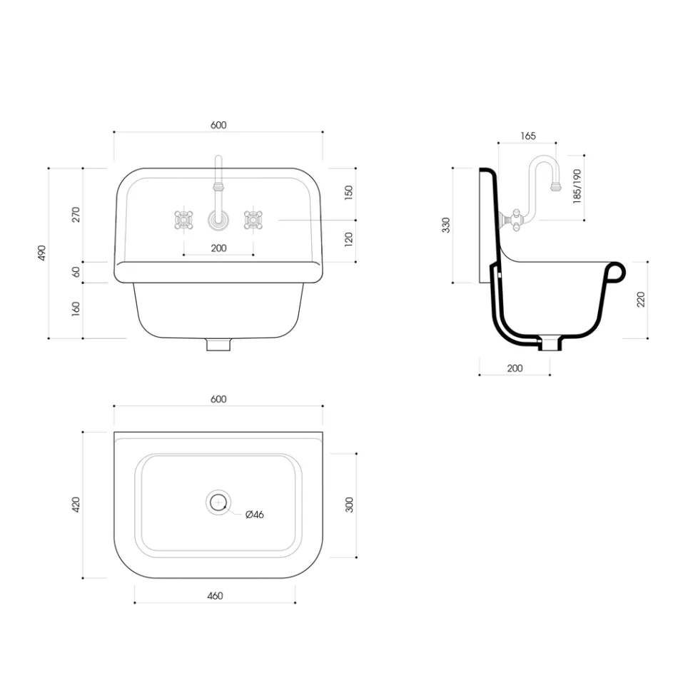 Wall-mounted ceramic washbasin with structure complete with vintage grill, Tom Viadurini