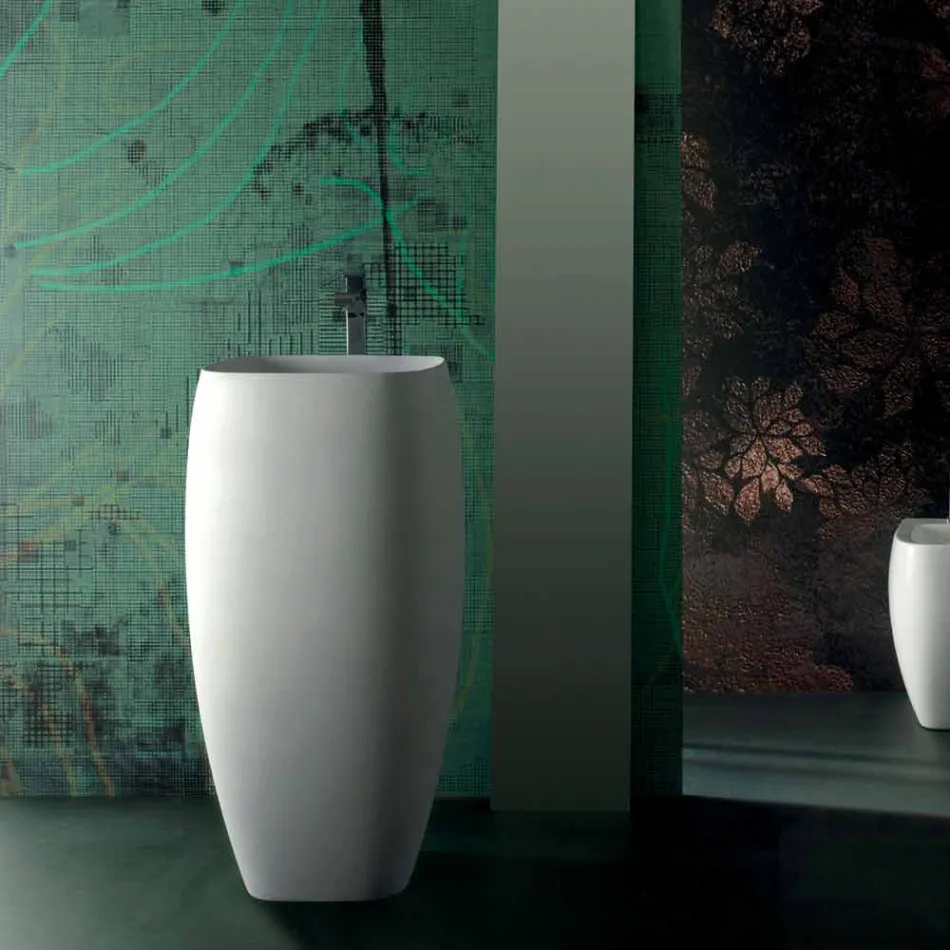 Gaiola modern design freestanding ceramic washbasin, made in Italy Viadurini