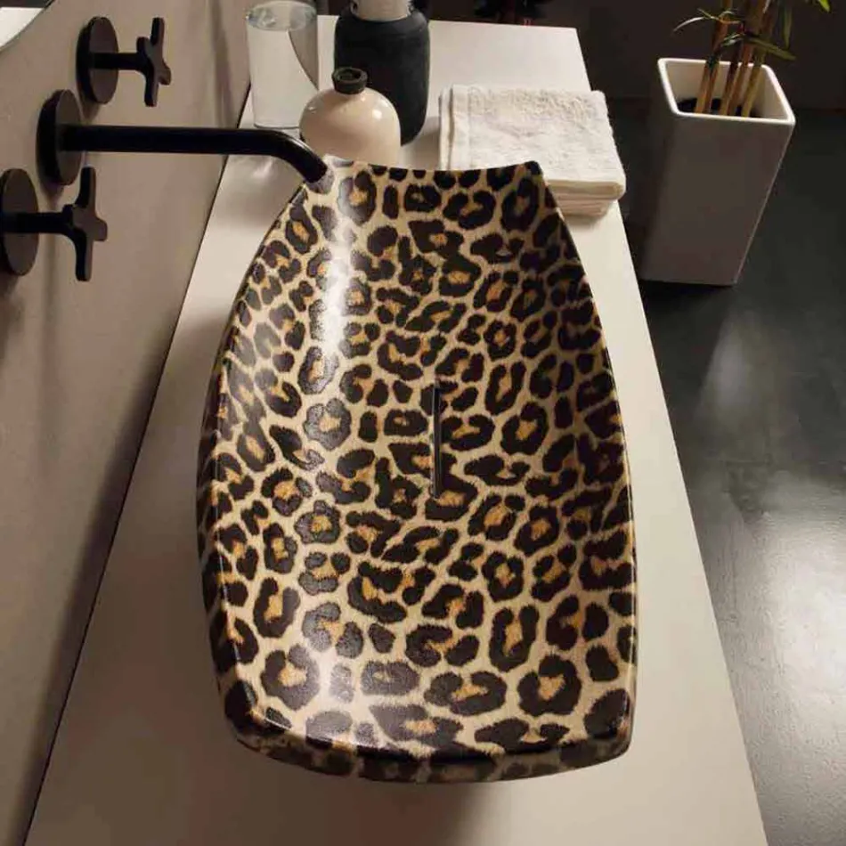Cheetah ceramic countertop washbasin made in Italy by Laura Viadurini