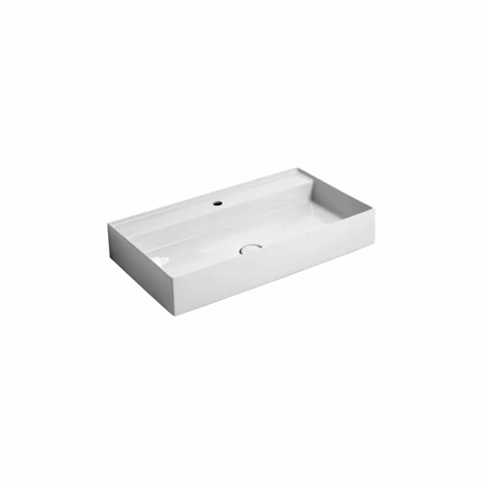 Modern design suspended ceramic washbasin Sun 80x45 cm, made in Italy Viadurini
