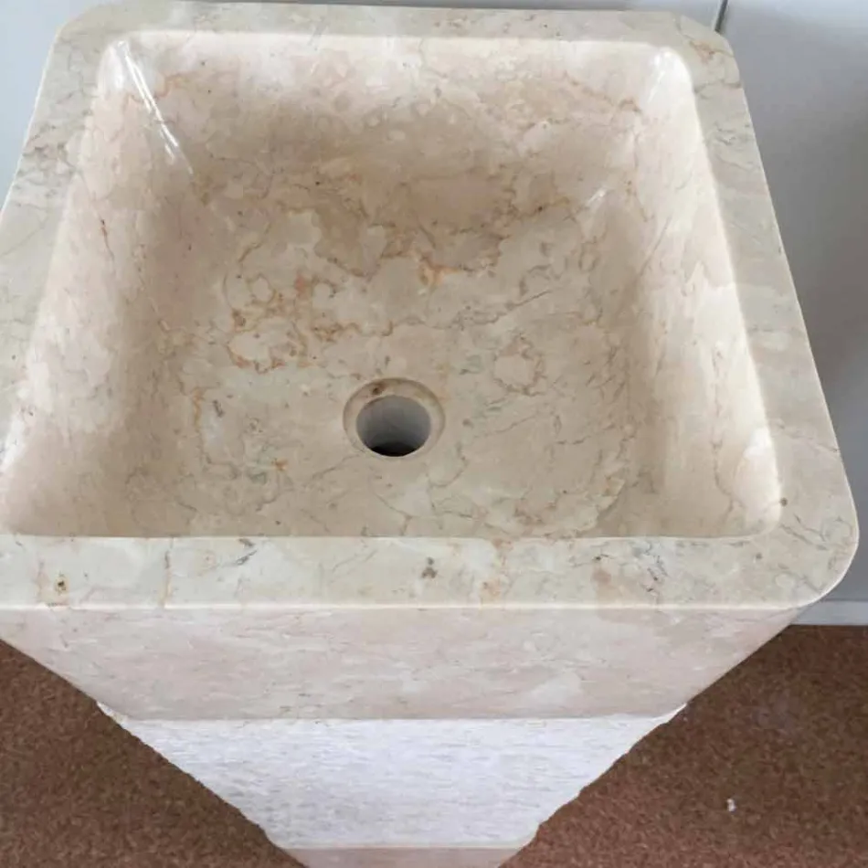 Washbasin in natural stone with column Robin, white single piece Viadurini