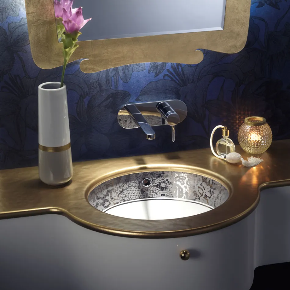 Built-in Fire Clay Washbasin with Platinum Lace Band Made in Italy - Erioli Viadurini