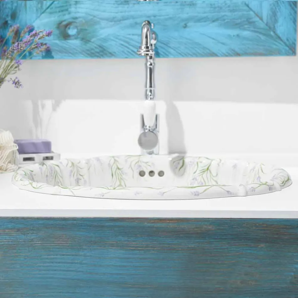 Recessed washbasin in classic porcelain handmade in Italy, Santiago Viadurini