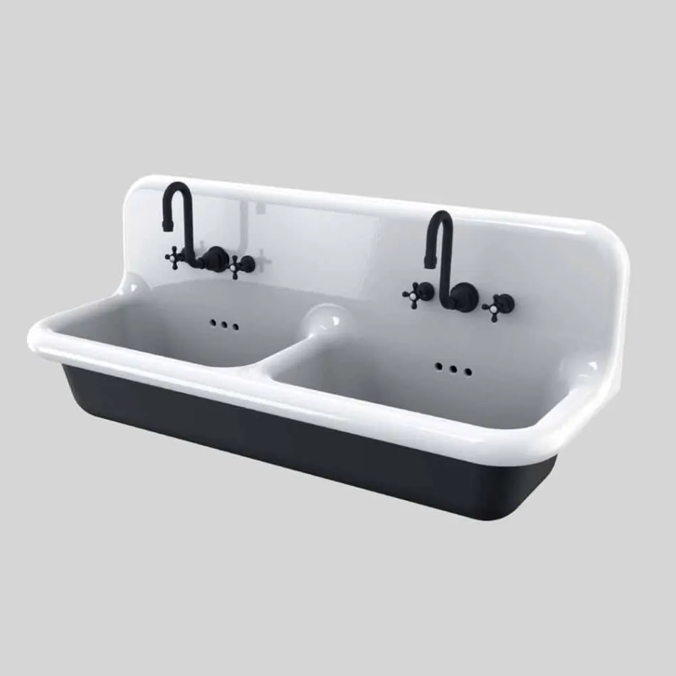 Contemporary wall-mounted double washbasin design ceramic Jack Viadurini