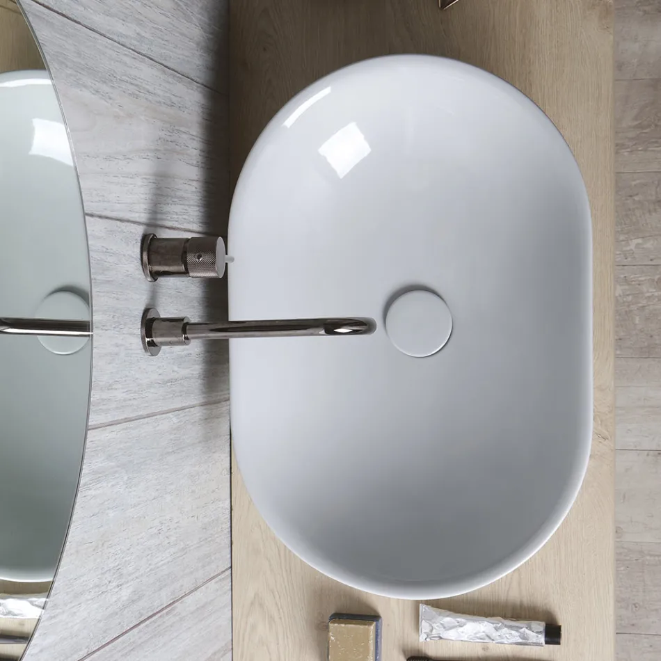 Oval Countertop Washbasin in Glossy Colored Ceramic Made in Italy - Nelly Viadurini